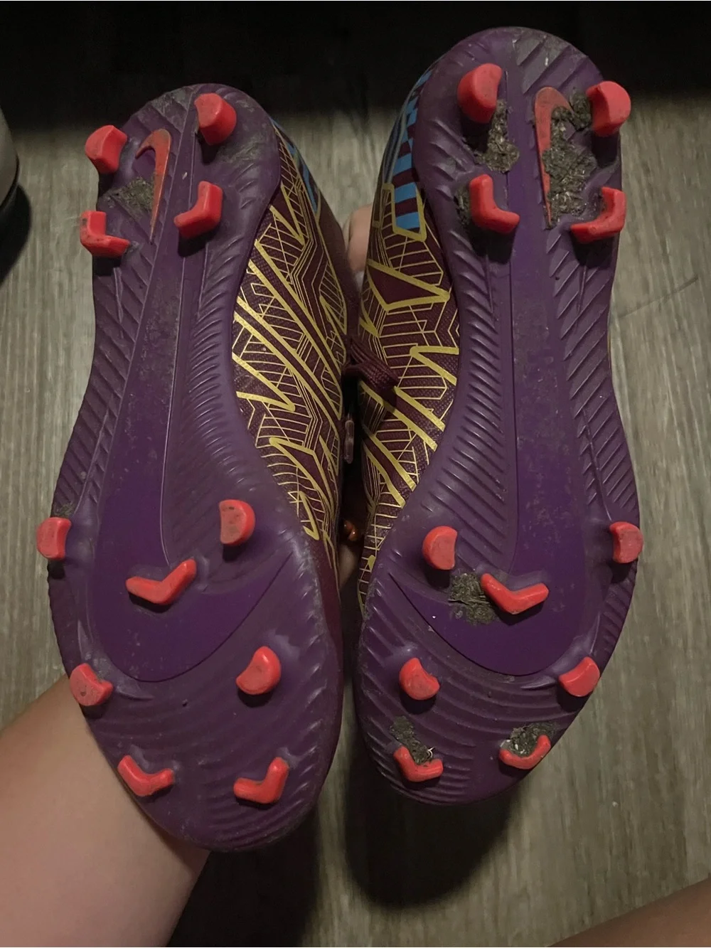 Nike Girl’s Maroon Mercurial Soccer Cleats with Gold & Blue Accents